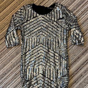 Black and Silver Sequin Midi Dress